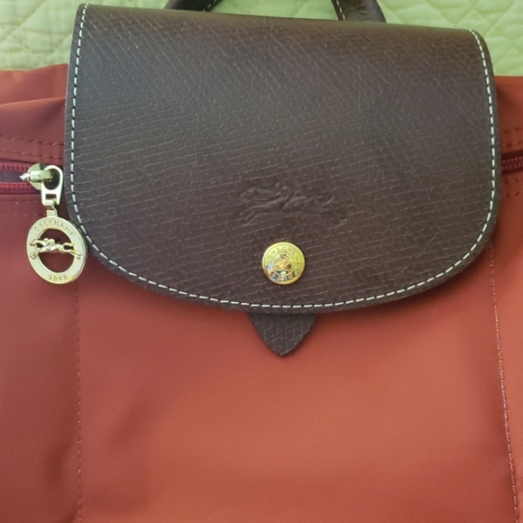 Longchamp Small Red Nylon Le Pliage Backpack with Brown Trim main image 4